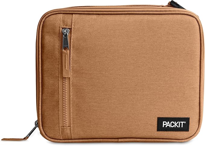 PackIt® Freezable Classic Lunch Box, Almond, Built with EcoFreeze® Technology, Collapsible, Reusable, Zip Closure With Zip Front Pocket and Buckle Handle, Designed for Fresh Lunch On the Go