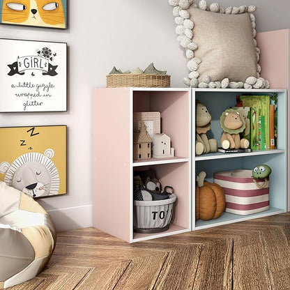 Homes: Inside + Out Apexa 2-Cube Storage Organizer Shelves, Stackable Wood Bookcase Fits Cubby Bins for Organization, Dorm Teen Room Decor & Home Office, Light Pink