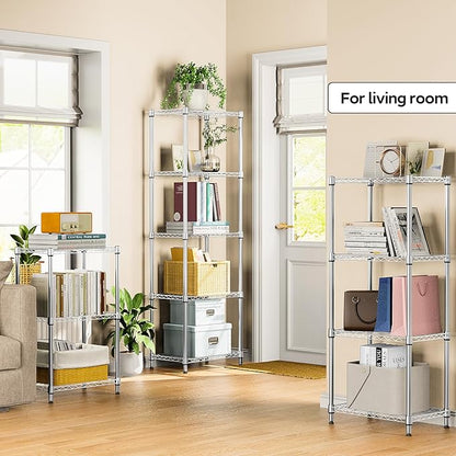 4 Tiers Shelf Metal Storage Shelves Wire Rack Closet Organizers with Wheel for Garage Kitchen Bathroom Laundry Chrome 11.8" D x 17.7" W x 41.9" H
