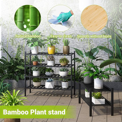 BMOSU 2-Tier Bamboo Shoe Rack Premium Stackable Shoe Shelf Storage Organizer for Hallway Closet Living Room Entryway Organizer (Black Bamboo)