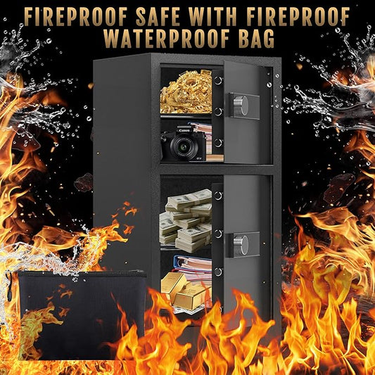 8.6 Cu Ft Extra Large Home Safe with Fireproof and Waterproof Bag,Heavy Duty Double Door Security Safe Box with Removable Shelves,Digital Safes with Hidden Lock Box for Cash Files Office