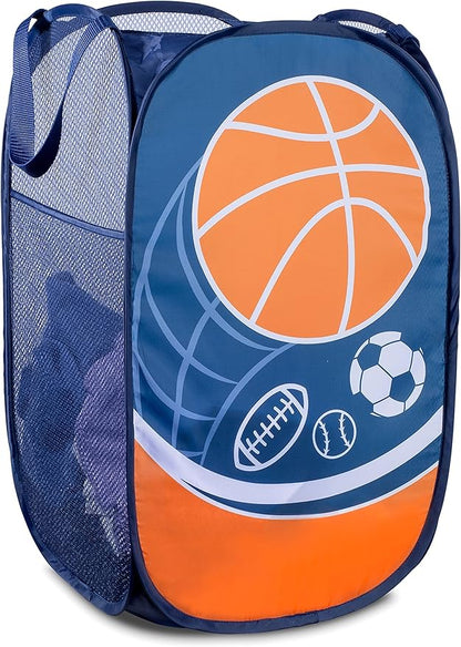 Handy Laundry Collapsible Mesh Pop Up Hamper with Wide Opening and Side Pocket - Breathable, Sturdy, Foldable, and Space-Saving Design for Clothes and Storage (Sports)