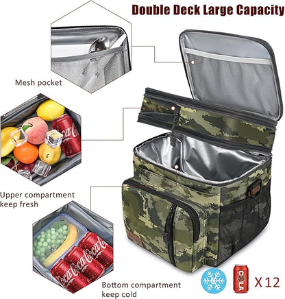 MIYCOO Lunch Bag & Lunch Box for Men Women, Double Deck Leakproof Insulated Soft Large Adult Camping Cooler bag for Work, Beach, Picnic, Travel (Camouflage, 15L)