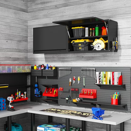 Garage Wall Cabinet, Floating Metal Wall Cabinet with Up-Flip Door and Shelves,19.7''H Hanging Wall Mounted Storage Cabinet for Garage, Warehouse, Workshop, RV