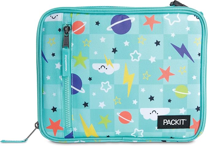 PackIt® Freezable Classic Lunch Box, Happy Clouds, Built with EcoFreeze® Technology, Fully Freezable, Collapsible, Reusable, With Zip Front Pocket and Buckle Handle, Designed for Fresh Lunch On the Go