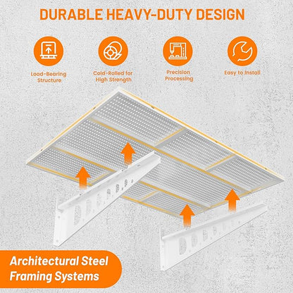 4-Pack 2x3ft Garage Shelves Wall Mounted, 500 Lbs Wall Storage Shelves, Deep Metal Organizer Rack with Complete Install Kit, White