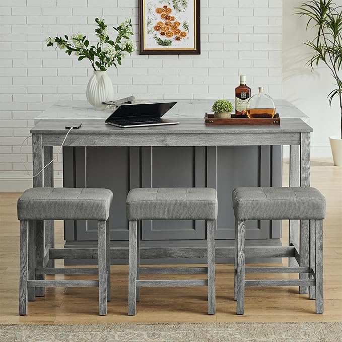 59" Power Outlet Mid Century Console Table, Slim Console Table with Solid Wood Frame, Long Narrow Console Tables for Living Room & Kitchen, Grey