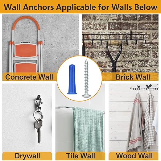 KURUI Wall Anchors and Screws Assortment Kit With Concrete Drill Bit, Conical Wall Anchors for Concrete Drywall, 200PCs Masonry Anchors for Outdoor Hanging, 100 Brick Anchors and 100 Galvanized Screws