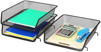 Simple Houseware Stackable Desk File Document Letter Tray Organizer, 3 Packs, Black