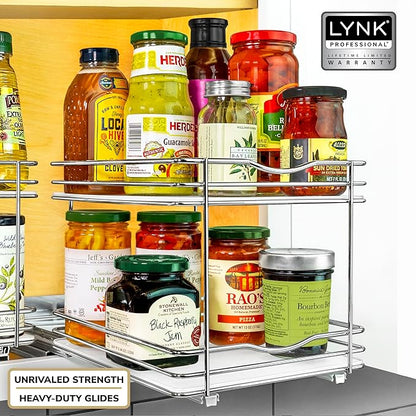 LYNK PROFESSIONAL® Pull Out Spice Rack Organizer for Inside Kitchen Cabinets - 8-3/8 inch Wide - Slide Out Drawer – Chrome Sliding Spice Organization for cabinet - Spice Racks - 2 Tier