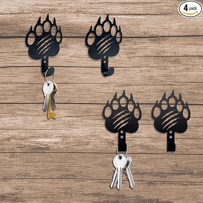 4Pcs Black Bear Decor Key Hook Cabin Decor Coat Hooks Wall Mounted Entryway Dog Leash Black Bear Decor Key Hook Key Holder for Wall Art Cabin Decorations Rustic Cearance