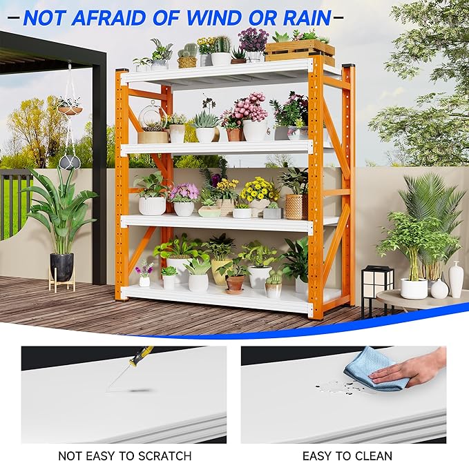 48" W Garage Storage Shelves,3000LBS Garage Shelving Heavy Duty Adjustable Shelving Unit,4 Tier Metal Utitly Shelves Industrial Shelving for Warehouses,Basement,Orange-White