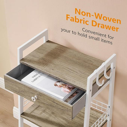 3-Tier Ladder Shelf with Drawer, Bathroom Table Stand for Small Space, Standing Bathroom Shelves with Storage for Living Room Kitchen Bedroom, Organizer Shelf, White