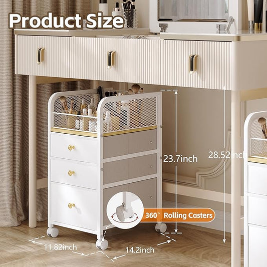 Makeup Organizer Storage Cart with Drawers, Makeup Organizer on Wheels, Rolling Makeup Bathroom Storage Cart, Cosmetic Vanity Display Cases Holder for Nail Polish Brush Hair Tool