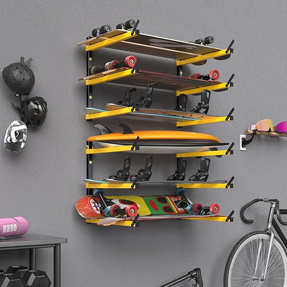 GREENER Lumber Storage Rack Folding Wood Storage Racks Wall-Mounted Metal Racks for Storage with 6-Level Heavy Duty Garage Wood Organizer for Woodworking Shop Indoor & Outdoor Use, 2 pairs,Yellow
