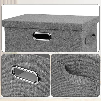 Medium 15" 21 Quart Collapsible Stackable Storage Bins with Lids, 1 Pack Gray Foldable Fabric Closet Storage Boxes with Lids, 4 Handles Heavy-duty Linen Cube Baskets for Bedroom