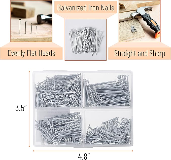 Mr. Pen- Nail Assortment Kit, 600 Pcs, 4 Sizes, Silver, Small Nails for Hanging Pictures, Finishing Nails
