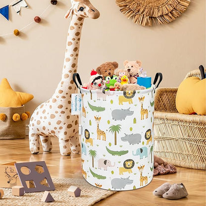 LANGYASHAN Laundry Basket Canvas Fabric Collapsible Organizer Basket for Storage Bin Toy Bins Gift Baskets Bedroom Clothes Children Nursery Hamper (Animal)