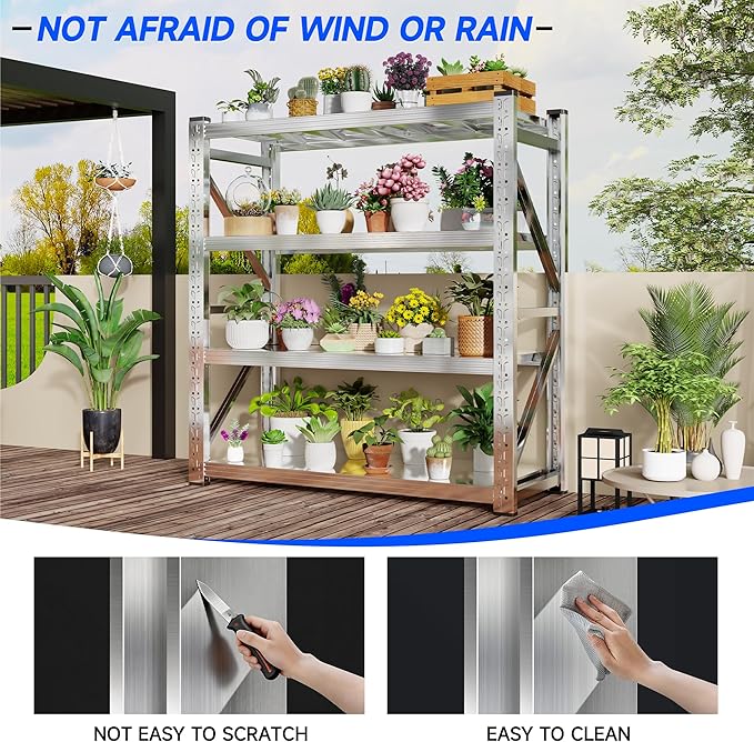 69" W Storage Shelves 4 Tier Stainless Steel Shelf 2200LBS Adjustable Shelf Storage Rack for Garage Supermarket Warehouse 69" Wx71 Hx24 D