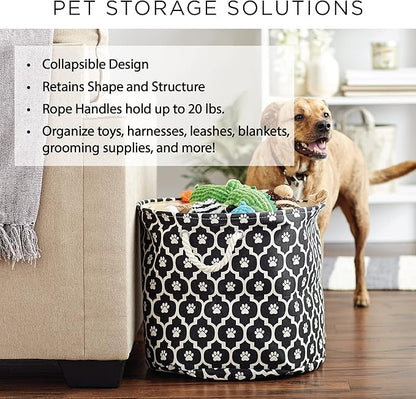 Bone Dry Pet Storage Collection Striped Paw Patch Bin, Aqua, Small Round