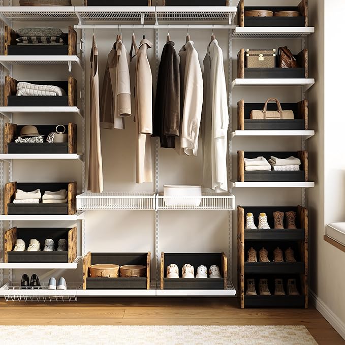 4-Tier Stackable Closet Organizer and Storage Stackable Shelves – Heavy-Duty Darwers Wood & Metal, Easy Assembly, Space-Saving Vertical Storage for Bedroom, Closet, Patent Design