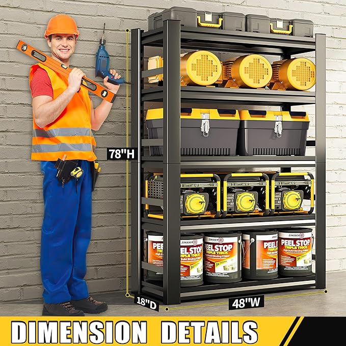 78" H|48" W All-Metal Garage Shelving Unit and Storage-Easy Assembly Shelves 5-Tier Rack|Heavy-Duty Adjustable Shelf|Steel Shelves for Industrial,Warehouse,Basement (18" D x 48" W x 78" H)