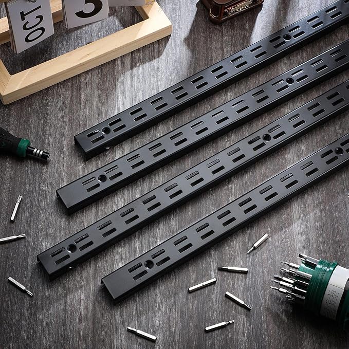 12 Pcs Shelf Rails Bracket Track 47.5 Inches Upright Closet System Hardware Adjustable Wall Standard Shelf Standards for Pantries, Linen Closets, Laundry Rooms, Utility Rooms (Black)