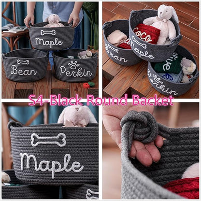 Personalized Dog Toy Basket with Pet Name, Puppy Toy Storage Organizer Custom Cotton Rope Basket Gift for Pet Dog or Cat (Pet Basket)