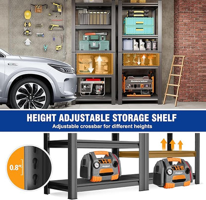 Metal Garage Shelving Unit，Adjustable Metal Rack with 5 Heavy-Duty Units, Suitable for Home Garages, Kitchens, Pantry, and Bookshelves (63" H x 23.6" W x 13.8" D)