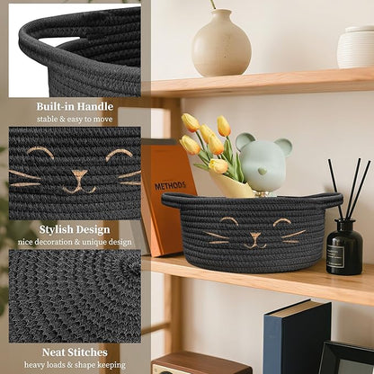 9.8" x 4" Small Cat Toy Basket - Gift Baskets Empty for Baby Shower Baby Baskets for Nursery Cute Woven Rope Storage Basket for Home Décor , Dog Toy Basket Black Easter basket