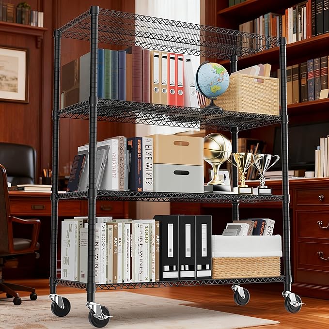 2640LBS 53.1" W 4 Tiers Shelf Steel Storage Shelves Shelving Unit Steel Organizer Wire Rack for Home,Kitchen,Office,Garage Black 23.6" D x 53.1" W x 73.6" H