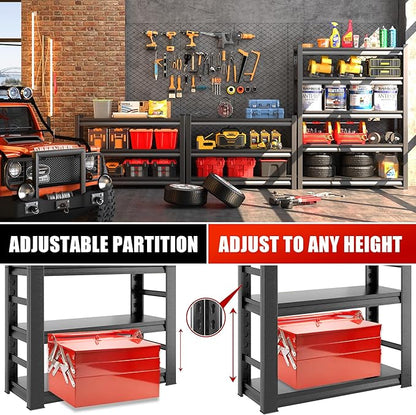 Garage Storage Shelves, 72" H Storage Shelves, Adjustable Steel Storage Rack, 5 Tier Shelving Unit, Black, Garage, Basement, Kitchen, Living Room Storage, 72" Hx35.4 Wx15.8 D