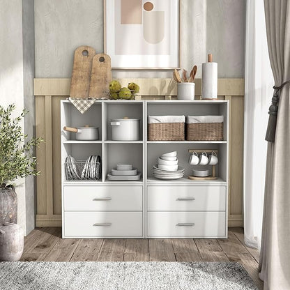 Homes: Inside + Out Apexa 2-Tier Cube Storage Organizer Shelves, Stackable Wood Bookcase Fits Cubby Bins for Organization, Dorm Teen Room Decor & Home Office, White