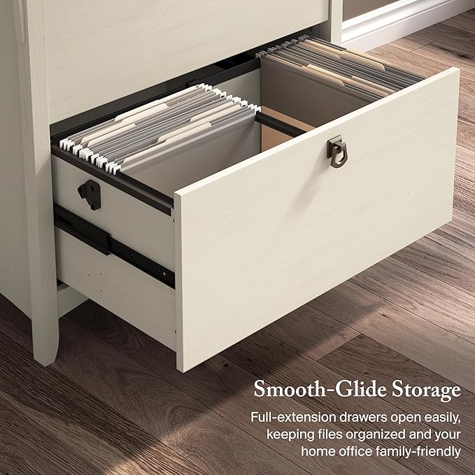 Bush Home Salinas 2 Drawer Lateral File Cabinet in Antique White, Home Office Storage Solution, Organizer with Drawers for Workspace, Filing Unit