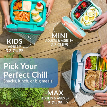 Bentgo Chill Mini Leak-Proof Lunch Box – Built-In Ice Pack Keeps Food Cold, 2.7-Cup Capacity for Snacks or a Sandwich, 3 or 4 Compartments, PFAS & BPA-Free, Ideal for Adults & Kids 3+ (Tide Blues)