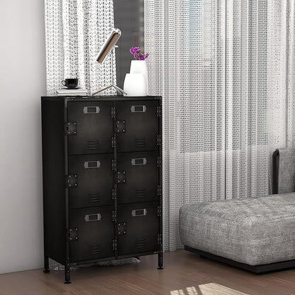 Metal Locker Storage Cabinet, 47.3" Employees Locker with 6 Doors, Steel Retro Wardrobe with Adjustable Feet for Home, Office, Gym, School