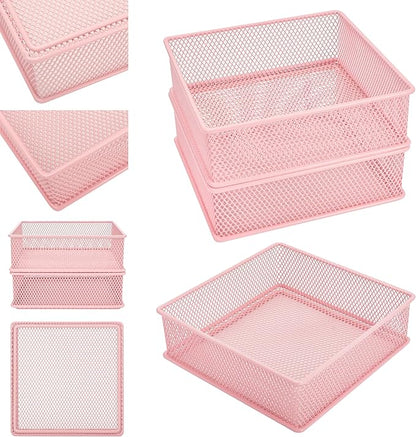 Annova Mesh Stackable Drawer Cabinet and Shelf Organizer Bins Storage Basket School Office Supply Holder Tray- Set of 2 (Light Pink, 6x6x2 Inch)
