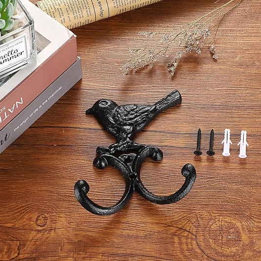 OwnMy Cast Iron Bird Coat Hooks Decorative Wall Hook, Vintage Dog Leash Holder Farmhouse Key Holder for Wall, Heavy Duty Indoor Outdoor Double Wall Hooks for Hanging Towels, Hats, Potted Plants, Tools