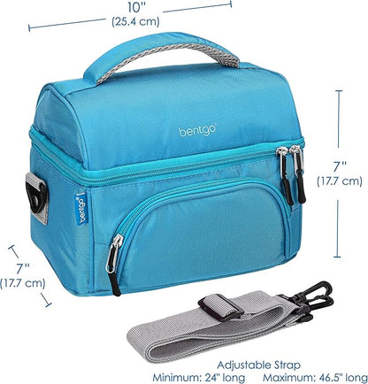 Bentgo Deluxe Lunch Bag - Durable and Insulated Lunch Tote with Zippered Outer Pocket, Internal Mesh Pocket, Padded and Adjustable Straps, & 2-Way Zippers - Fits All Lunch Boxes (Blue)