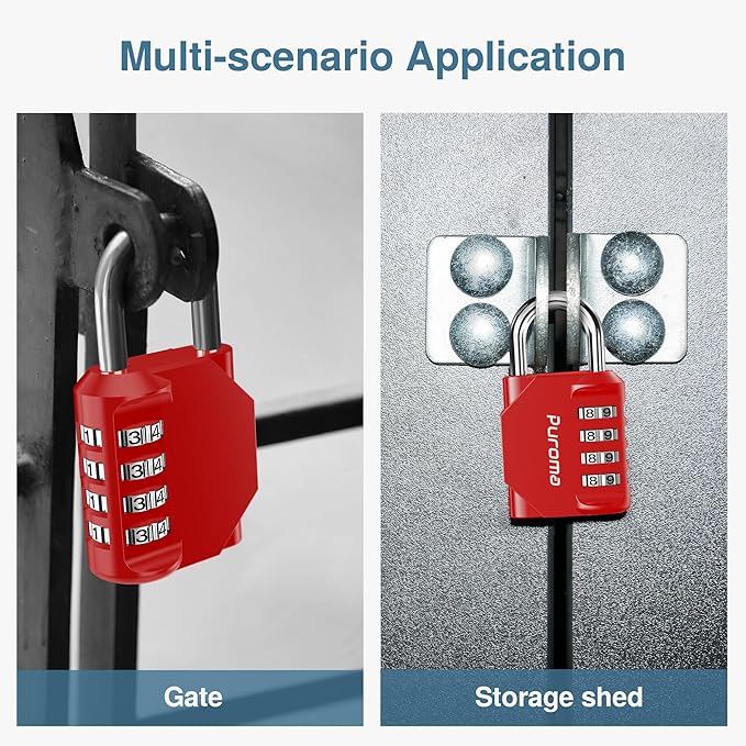 Puroma 4 Pack Combination Lock for Locker 4 Digit Outdoor Waterproof Padlock for School, Gym, Sports, Fence, Toolbox, Gate, Case, Outdoor, Hasp Storage, Cabinets (Red)