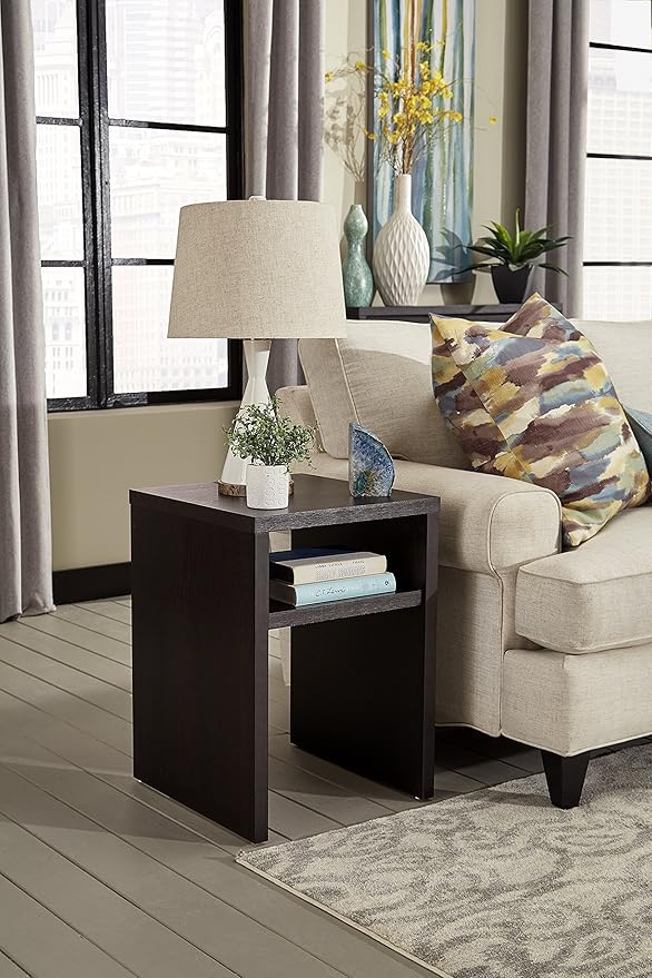 ClosetMaid 1666 2-Tier Square End Table with Storage Shelf, Black Walnut
