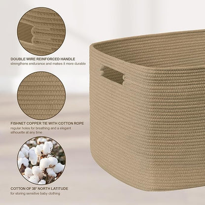 72L Large Wicker Laundry Basket for Living Room Storage,Boho Woven Cotton Rope Baskets for Kids Toy,Gifts,Square Blanket Hamper for Bedroom Dirty Clothes,Jute