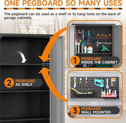 Garage Storage Cabinet with Wheels, Metal Storage Cabinet with 2 Doors and Adjustable 4 Shelves for Garage, Basement, Warehouse, Office, Gray, Assembly Required
