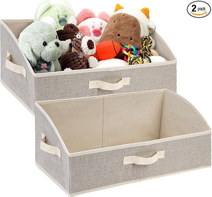 2 Pack Dog Toy Basket, Collapsible Cat Dog Toy Bin with Handles, Fabric Trapezoid Dog Toy Box Storage for Pet Dogs Toys,Blankets,Clothes and Accessories (Ecru)