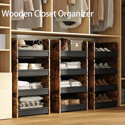 4-Tier Stackable Closet Organizer and Storage Stackable Shelves – Heavy-Duty Darwers Wood & Metal, Easy Assembly, Space-Saving Vertical Storage for Bedroom, Closet, Patent Design