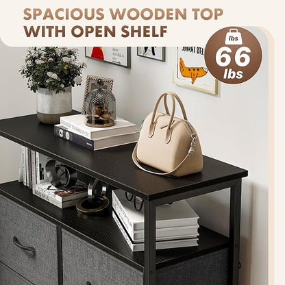 DUMOS Fabric Dresser for Bedroom with 8 Drawers, Tall 8-Drawer Chest of Drawers with Raised Shelf, Storage Tower with Fabric Bins for Closet Organization, Hallway Storage, Grey