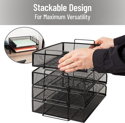 Mind Reader Stackable Paper Tray, Desktop Organizer, File Storage, Office, Metal Mesh, 4 Pcs., Black