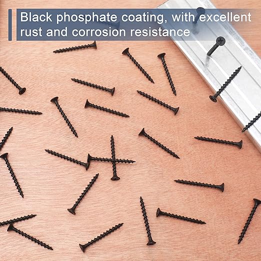 150pcs #6 × 1-5/8 inchs High Hardness Drywall Screws, Black, Coarse Thread, Phillips Drive, Bugle Head, Black Wood Screws, Wood and More