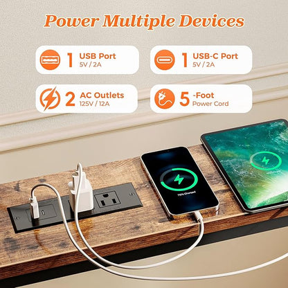 SUPERJARE 94.5 Inch Sofa Table with 2 Power Outlets and USB-C Ports, 5.9 Inch Narrow Console Table with Storage, Long Entryway Hallway Couch Table Behind Sofa, Small Spaces, Living Room, Rustic Brown