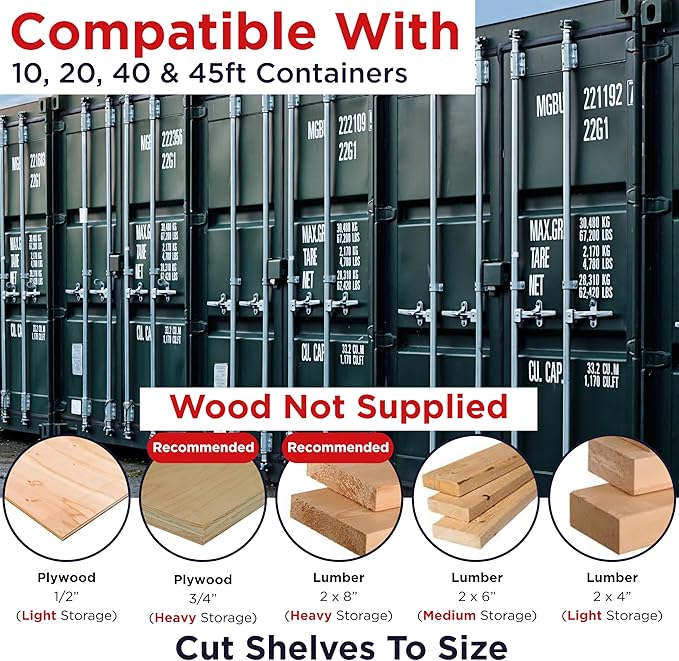 Heavy Duty Shipping Container Shelving, 4 Pack Shipping Container Accessories, Pre Welded Storage Container Shelves, Conex Compatible Shipping Container Brackets